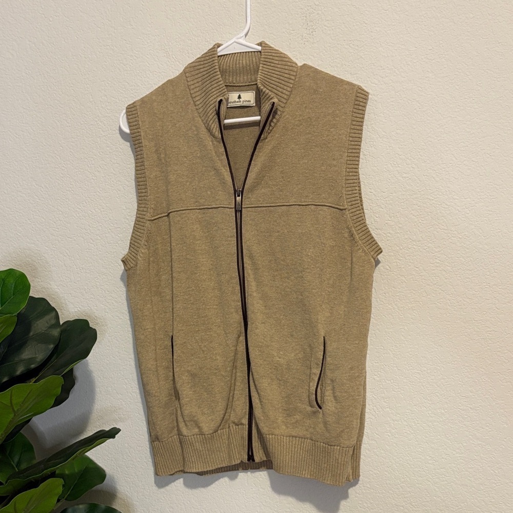 Southern Pines Tan Knit Sweater Vest with zipper closure